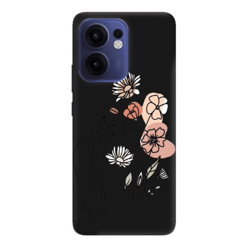 Oppo Reno 13 F Lady with Flowers Black Colored Silicone TPU Θήκη